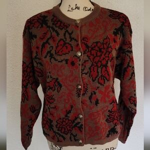 United Colors Of Benetton Red and Brown Floral Cardigan
